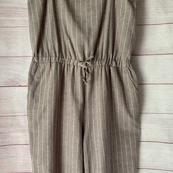 Ci Sono Linen Collection Gray White Striped Jumpsuit Tie String Waist Size XL - Picture 13 of 15